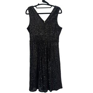 Draper James RSVP Black Sequin Dress Sleeveless V-Neck Cocktail Size 8 Holiday